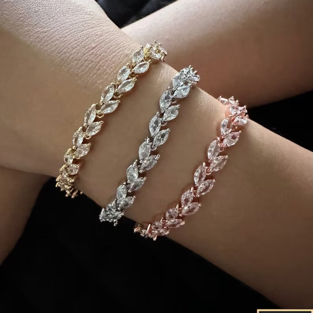 Shimmering Leaves Diamond Marquise Cut Bracelet Fashion Jewelry, ROSE GOLD
